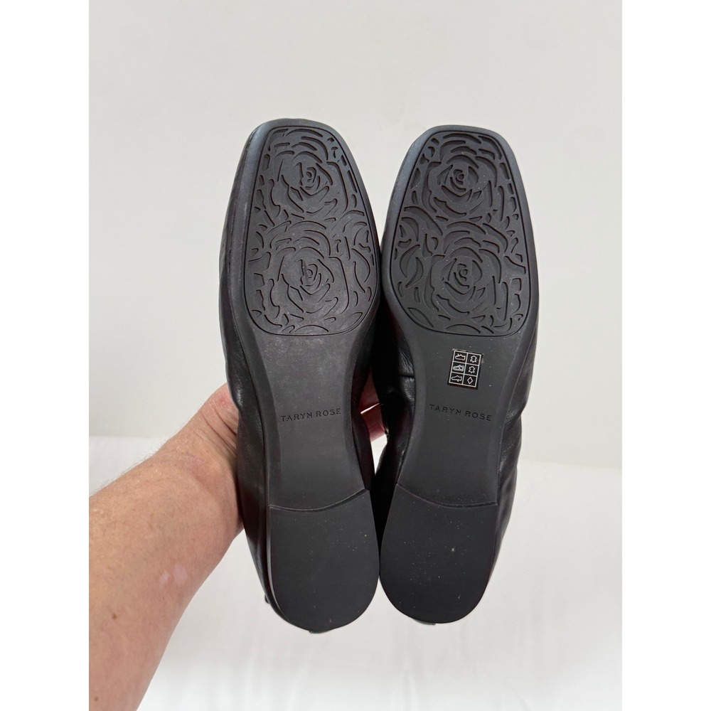 Taryn Rose Black Leather Rose Applique Square Toe Ballet Flats Womens - Picture 8 of 9